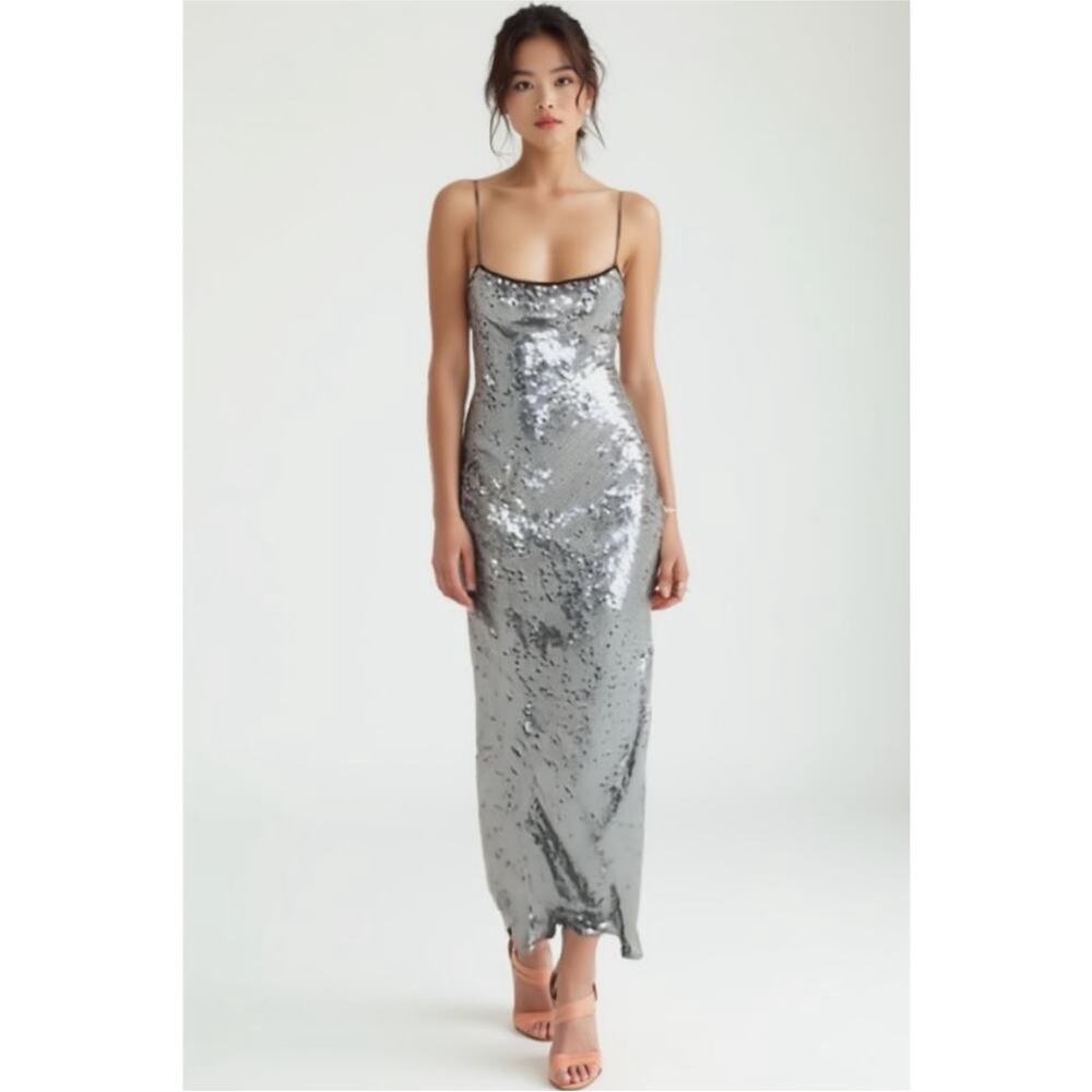 REVOLVE Black and Silver Sequin Slip Dress